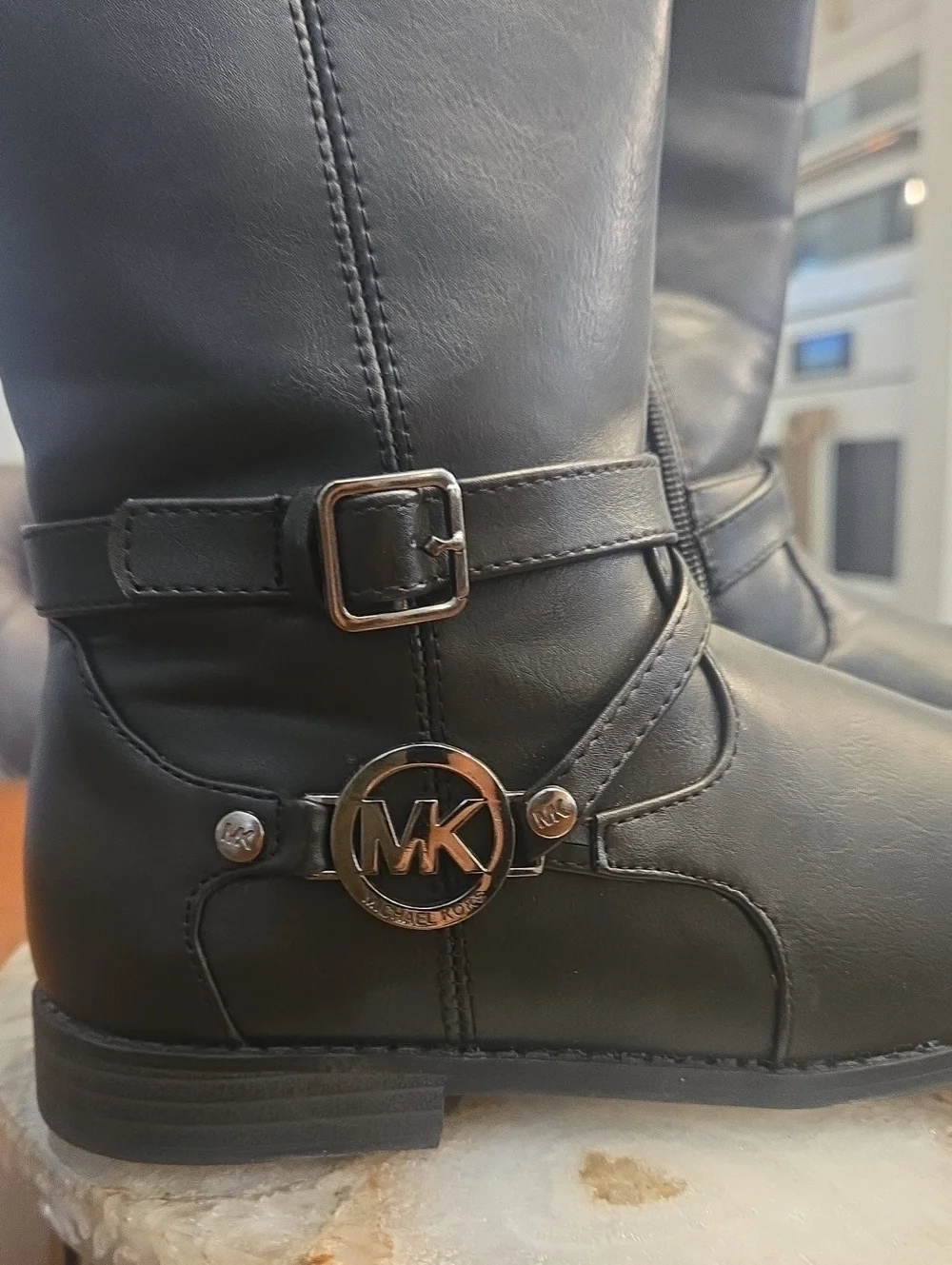 Euc Michael Kors Black Leather MK Signature Cuff Girls Riding Boots Size 3